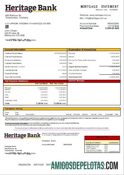 Declaração de hipoteca do Australia Heritage Bank Scr exemplo